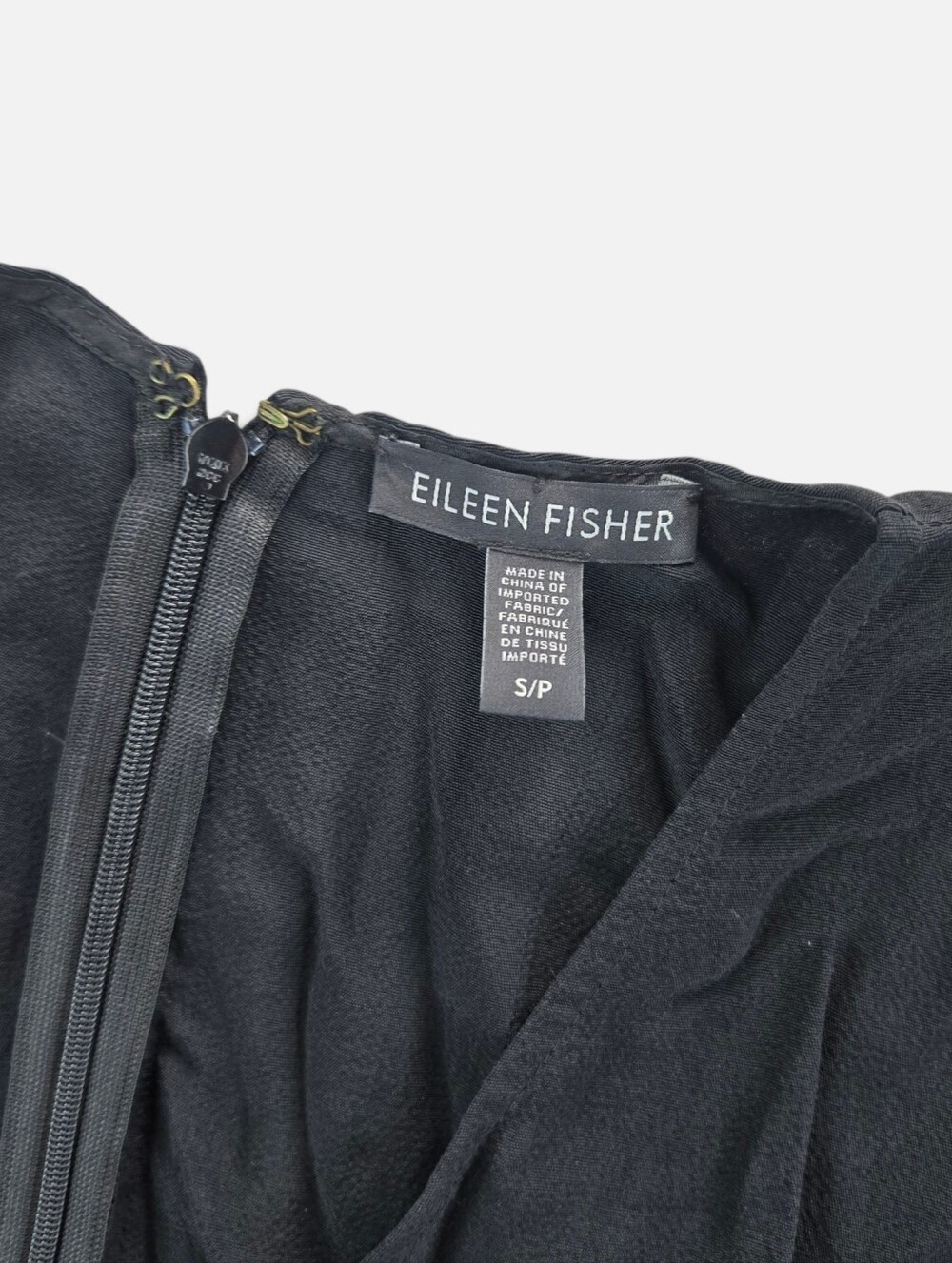 EILEEN FISHER Jumpsuit S Tencel Viscose Crepe Surplice Cinched Waist Crop Black - Picture 3 of 10